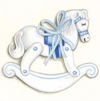 white & blue rocking horse